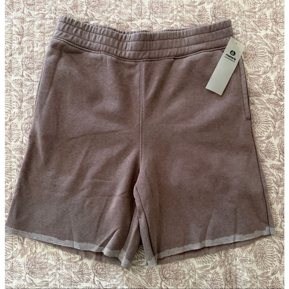 NWT Mono B Fleece Lounge Shorts Boxy Raw Hem Mauve Taupe Brown Size Large L